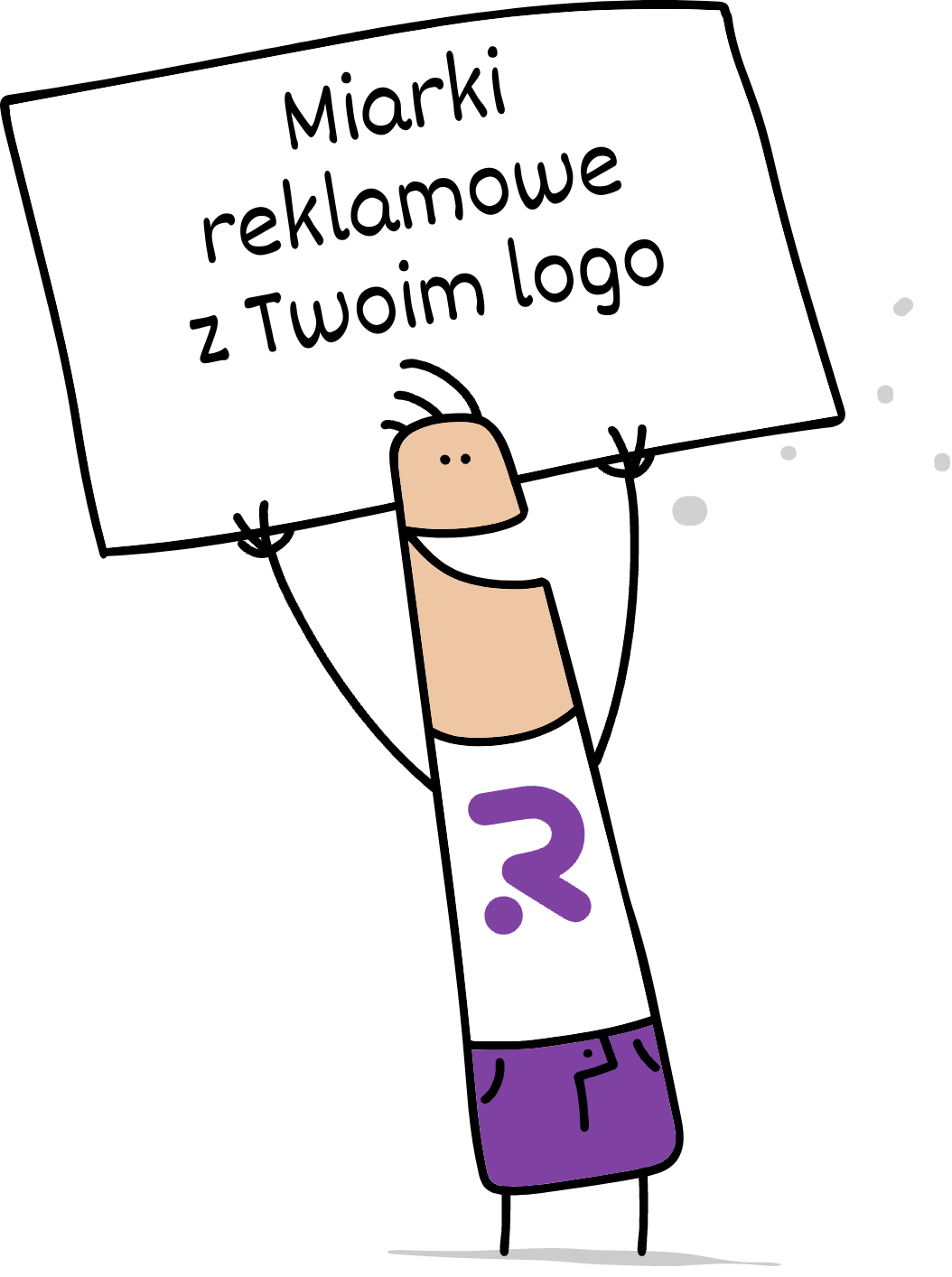 Buddy trzymający napis miarki reklamowe z Twoim logo